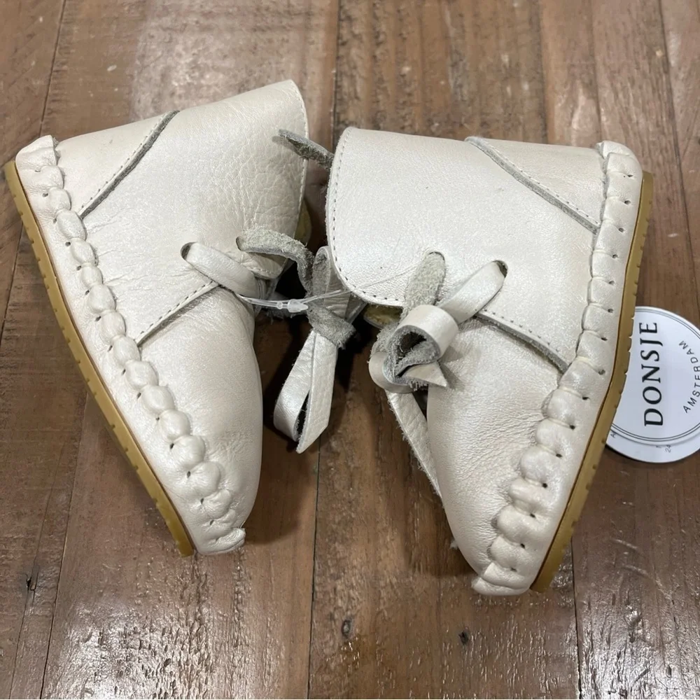 Donsje Amsterdam Pina Leather Boots 18-24 Months Metallic Off White Faux Fur